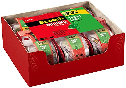 Scotch Tough Grip Clear Packing Tape, 1.88x22.2 Yd, 6 Rolls w/Dispensers (24)