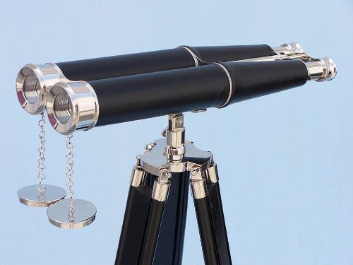 Floor Standing Admiral's Chrome/Leather Binoculars on stand 62" - Nautical