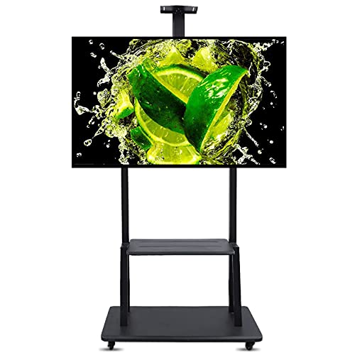SSZY Adjustable Bedroom TV Stand for 32-50 Inch TV, Black Heavy Duty Rolling Cart with Wheels & Camera/AV Shelf, 120Kg Capacity