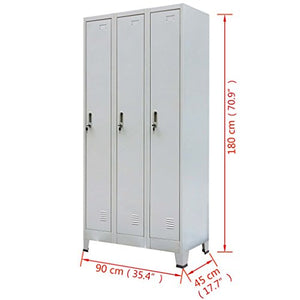 Festnight Tall Steel Office Storage Cabinet Locker Cabinet with 3 Compartments Gray 35.4" x 17.7" x 70.9"