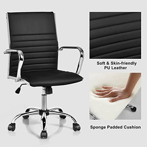 Giantex Ribbed Office Chair, High Back Executive Conference Chair, PU Leather, Swivel, Height Adjustable (Black)