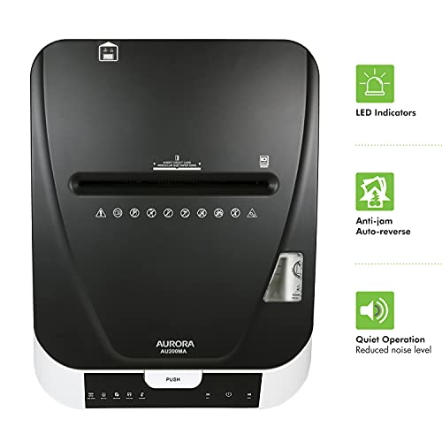 Aurora Commercial Grade 200-Sheet Auto Feed High Security Micro-Cut Paper Shredder - 60 Minutes Runtime - Security Level P-5