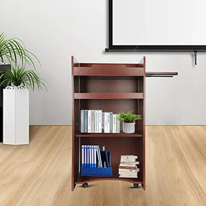 Plytinsg Floor Standing Podium with Side Shelf and Pen/Pencil Tray, Large Storage - Mobile Podium Stand for Conference, Auditorium, Classroom