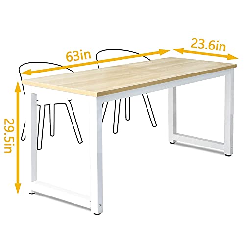 Modern Computer Desk 63" Large Office Desk Writing Study Table for Home Office Desk Workstation Wide Metal Sturdy Frame Thicker Steel Legs, White