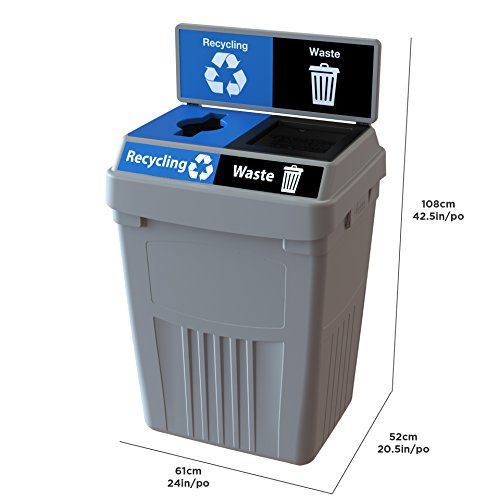 CleanRiver Flex E bin Indoor and Outdoor Sturdy 2-in-1 Waste and Recycling Bin with Backboard FX50B-GY2-R-BE-W-BK, 50 Gallons, Grey