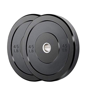 Bumper Plates 2-Inch Olympic Weight Plates for Strength Training, Weightlifting, Hard Virgin Rubber Plates 45LB Pair Set, Durable Home Gym Weights Plate Two Year Warranty