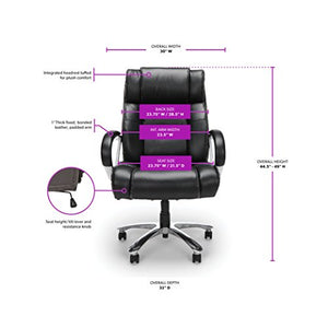 OFM Avenger Series Big and Tall Leather Executive Chair - Black Computer Chair with Arms, Black/Chrome (810-LX-BLK)