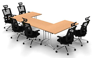 TeamWORK Tables 6 Person 3 Tables Set Model 5422 - 9 Piece Conference Meeting Seminar Tables & Chairs BIFMA Commercial Adjustable Manager Chairs - Black Chairs/Beech Tables