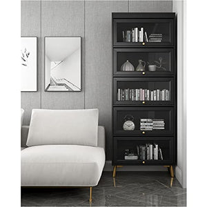 HARAY Light Luxury Black Bookshelf with Glass Door Shelf