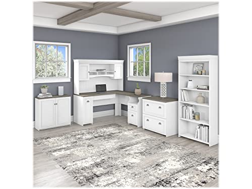 Bush Furniture FV013G2W 60-Inch L-Shaped Desk with Hutch, File Cabinet, Bookcase, Storage