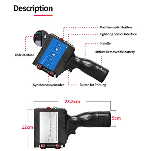 PEKOKO LB100 Portable Multifunction Hand Held Inkjet Printer with 4.3 Inch LED Screen Inkjet Coding Machine for Label,Logo,Date,Qr Code,Bar Code,Pictures on Any Surface