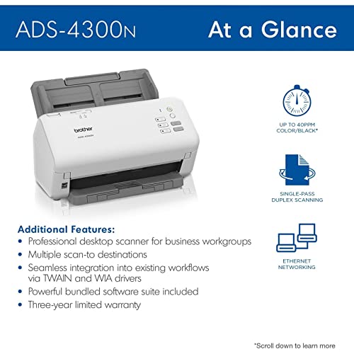 Brother ADS-4300N Professional Desktop Scanner