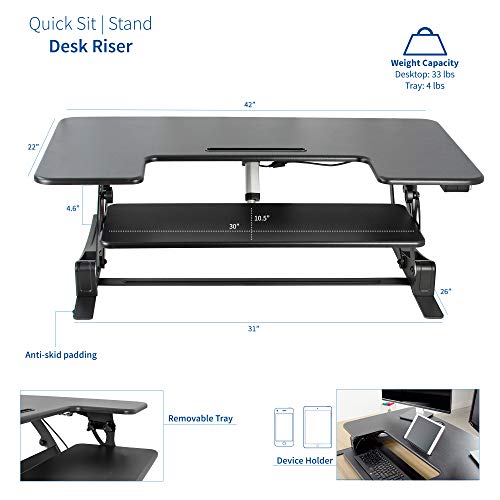 VIVO Black Electric Extra Wide 42 inch Stand Up Desk Converter | Quick Sit to Stand Tabletop Dual Monitor Riser Workstation (DESK-V000VLE)
