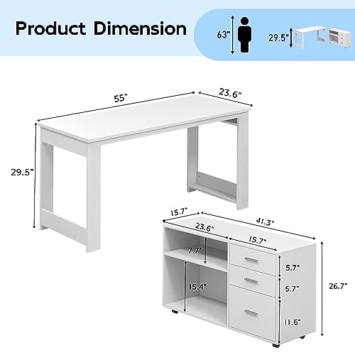 Buytime White L-Shaped Office Desk with Drawers and Shelves