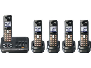 Panasonic KX-TG6445T DECT 6.0 Cordless Phone with Answering System, Metallic Black, 5 Handsets