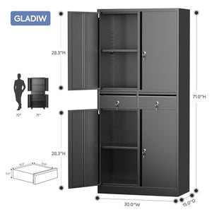 GLADIW Metal Storage Cabinet with 2 Drawers and 2 Adjustable Shelves