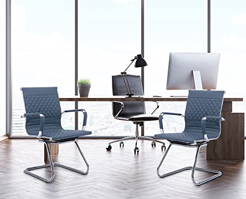 VESCASA Office Guest Chairs with Rhombic Grid Design Back, Set of 8 - Navy Blue
