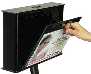 Free Standing Black Acrylic Secure Drop Box, 15 x 52 x 14 Inch, Anti-Theft Interior Panel, with Black Aluminum and Steel Stand