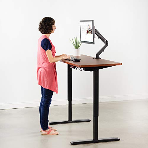 VIVO Electric Height Adjustable 60 x 24 inch Memory Stand Up Desk, Dark Walnut Solid One-Piece Table Top, Black Frame, Standing Workstation with Preset Controller, DESK-KIT-1B6D