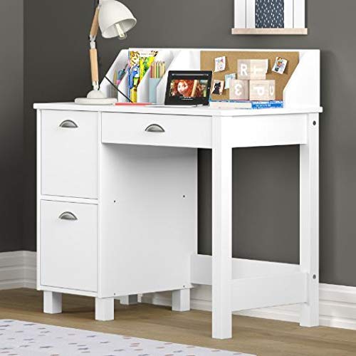 Knocbel 36in Computer Desk with 3 Storage Drawers, Built-in Bulletin Board and Dividers, Home Office Workstation Writing Table, 100lbs Weight Capacity (Pure White)