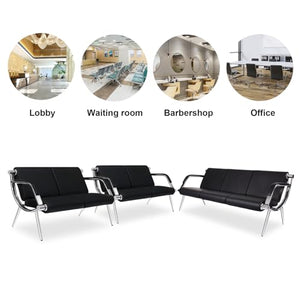 Kinbor Black PU Leather Waiting Room Chairs - 7-Seat Office Guest & Reception Chairs