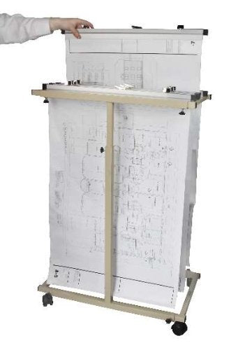 Adir Corp. Mobile Vertical Plan Center for Blueprints - Plans, Sand Beige with 12 42" File Hanging Clamps