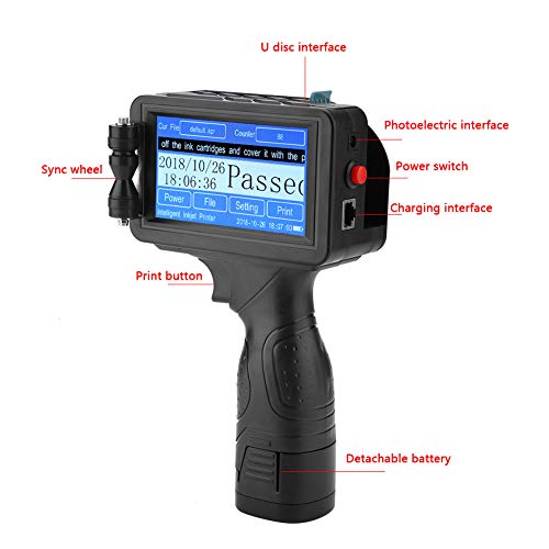 Handheld Inkjet Printer M6 US Plug 110-240V Inkjet Printer Ink Date Coder Coding Machine LED Screen Display for Trademark Logo Graphic Date Coder Machine, Ink Coder Machine