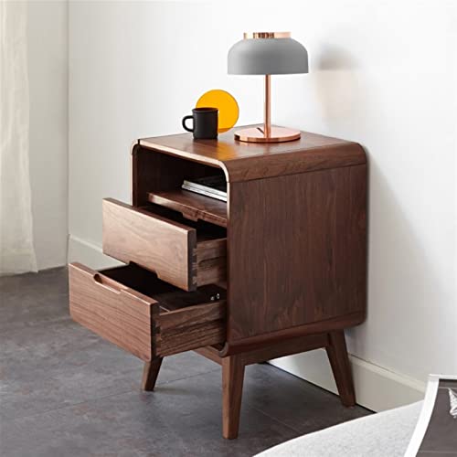 BinOxy Wooden Bedside Table Black Walnut Night Stand Storage Cabinet