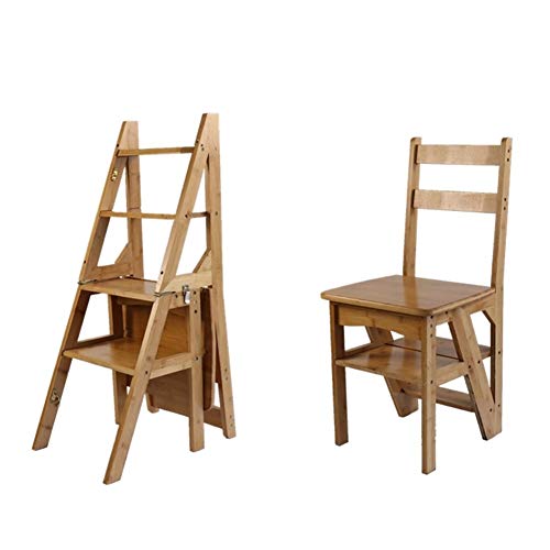 LUCEAE 4 Step Wooden Folding Step Stool - Portable Planter Dining Chair