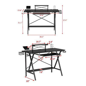 47" Gaming Table E-Sports Computer Desk Home Office Workstation with USB Cup Holder Headphone Hook