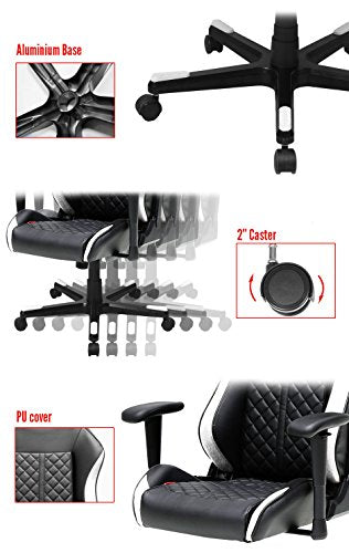 DXRacer Drifting Series OH/DF73/NW Racing Seat Office Chair Gaming Ergonomic adjustable Computer Chair with - Included Head and Lumbar Support Pillows (Black, White)