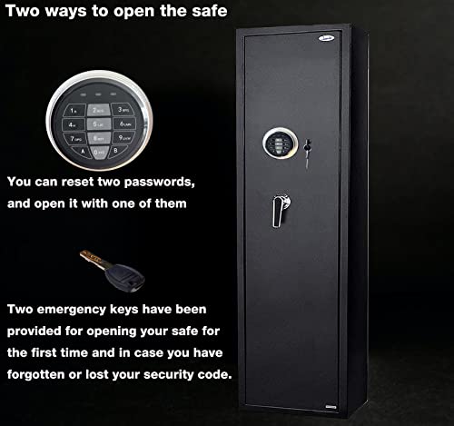 Quicktec Large Rifle Safe, Gun Safe for Home Rifles and Pistols, Quick Access 5-6 Gun Cabinet Shotgun Safe (with/Without Scope) with Pistol Lockbox Slient Mode (Large Gun Safe-Numeric Keypad)