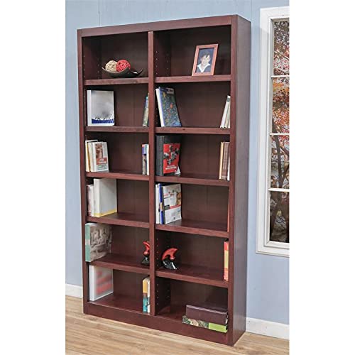 Home Square Double Wide Solid Wood 84" Bookcase, Set of 2, Cherry