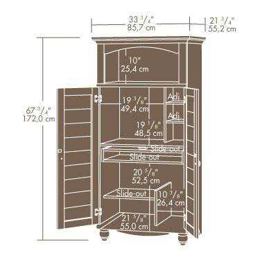 Sauder 138070 Harbor View Computer Armoire, L: 10.38" x W: 19.50" x H: 20.63", Antiqued Paint finish