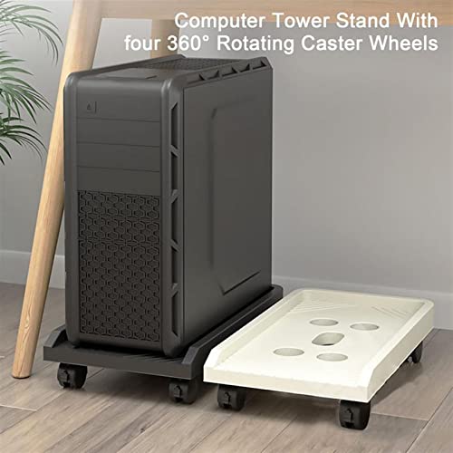 WAOCEO CPU Stand Desktop PC Tower Stand with Ventilation and 4 Caster Wheels - White, With Wheels