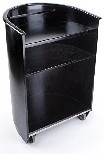 Black Veneer Podium with Curved Design, 2 Locking Hidden Wheels, 2 Shelves and Adjustable Foot Levelers, 32-1/2 x 47-1/2 x 24-1/4-Inch, Wood Grain Finish