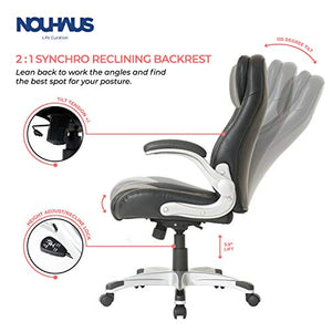 NOUHAUS +Posture Ergonomic PU Leather Office Chair. Click5 Lumbar Support with FlipAdjust Armrests. Modern Executive Chair and Computer Desk Chair (Black)