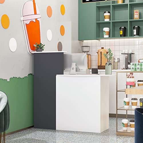 AIEGLE Reception Desk with Lockable Drawers, White Round Table & Dark Grey Counter (50" L x 23.6" W x 43.3" H)