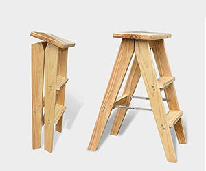 LUCEAE 3-Step Sturdy Folding Wooden Step Ladder, Non-Slip Wide Tread, Portable for Home/Kitchen/Loft/Camping