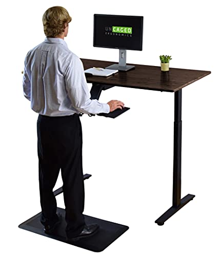 Rise UP Dual Motor Electric Standing Desk 48x30" Black Bamboo Desktop Premium Ergonomic Adjustable Height sit Stand up Home Office Computer Desk Table Motorized Powered Modern Furniture Small Standup