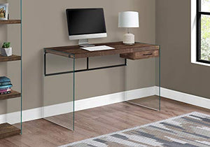 Monarch Specialties Computer Desk - Contemporary Writing Desk with Drawer - Tempered Glass Legs - 48"L (Brown Reclaimed Wood Look)