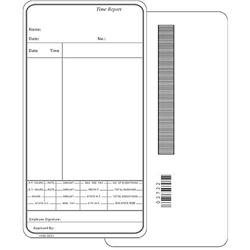 (1000 ct) Time Cards fits Simplex Consecutive, Bar-Coded Form 1950-9251
