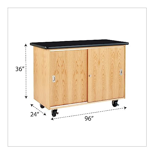 Diversified Woodcrafts Mobile Classroom Demo Table, 48"W x 24"D x 36"H, Solid Oak, Locking Doors, GFI Outlet, Made in The U.S.A.