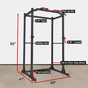 papababe Power Rack-1200 LB Capacity Power Cage, 2"x 2" Steel Squat Stand Rack with J-Hooks for Bench Press, Weightlifting and Strength Training with Adjustable Bench