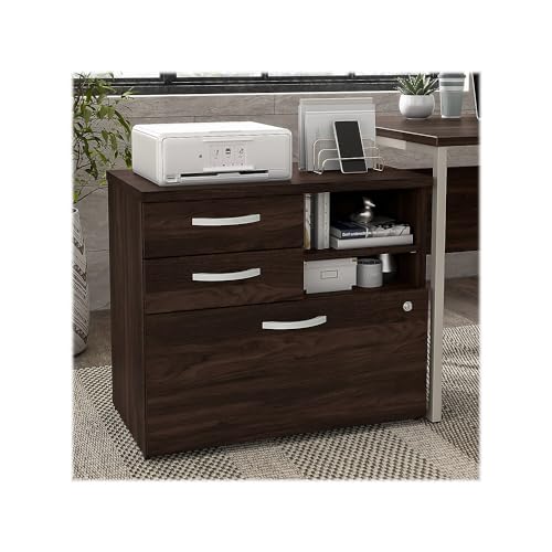 Bush Business Furniture Hybrid 26-inch Office Storage Cabinet with Drawers and Shelves, Black Walnut