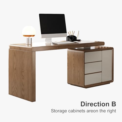 Lartis L-Shape Walnut Office Desk with Integrated Cabinet