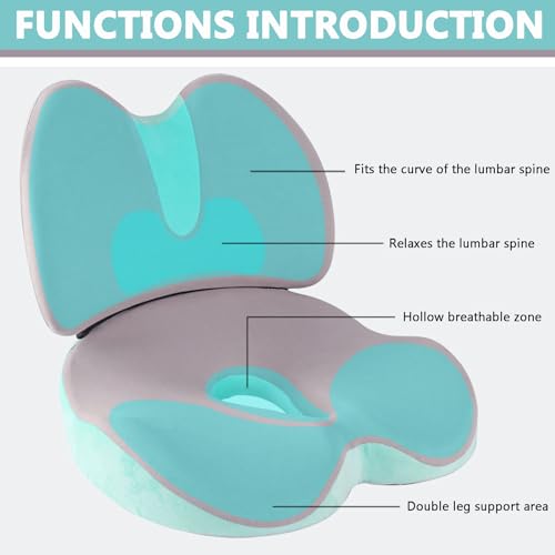 Office Chair Cushion, Lumbar Support Pillow for Tailbone, Sciatica, and Back Pain Relief - Memory Foam Seat Cushion for Car and Travel (Light Gray)