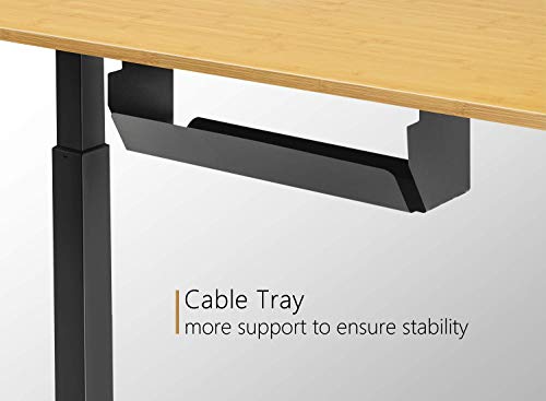 FEZIBO Electric Height Adjustable Standing Desk with Drawer, 48 x 24 Inches Splice Board, Black Frame/Bamboo Top