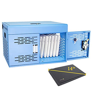 16-Unit Charging Cabinet for Laptops & Tablets - Locking Laptop Storage Box for Classroom, Library, and Office - Cable Management, Charger Storage, and Ground Protection (Blue)