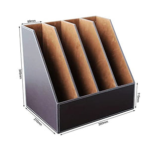 WFJDC Business Leather Quadruple File Holder Column Frame Shelf Desktop Storage Frame Book Office Supplies (Color : Black)